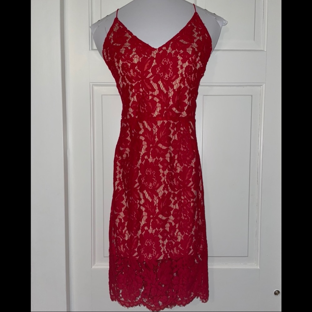 Red Floral Lace Backless Dress